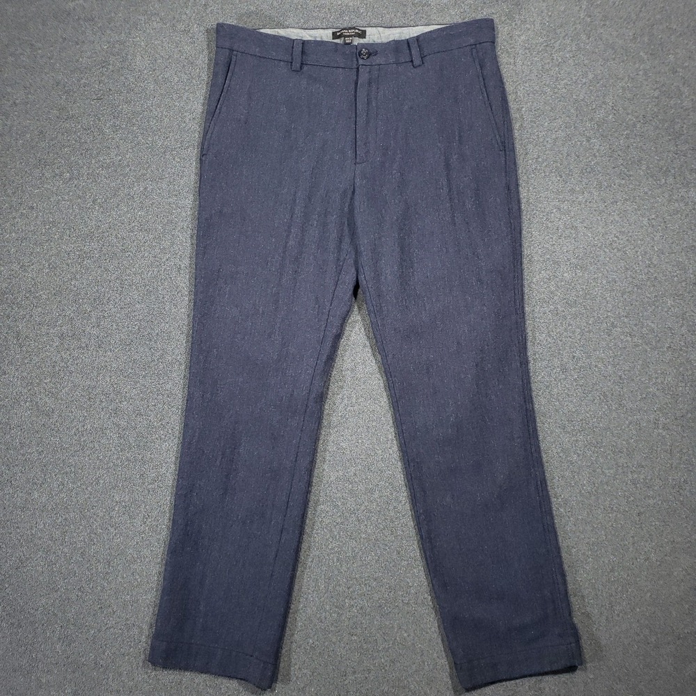 Banana Republic‎ Wool Aiden Pant Mens 35x32 Blue Blend Chino Trousers Flat Front